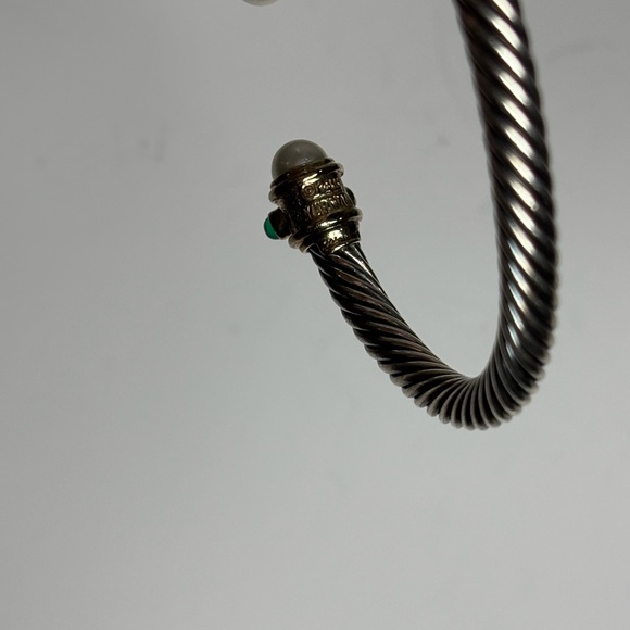 David Yurman Cable Cuff Bracelet Sterling Silver 14K Gold w/ Pearls/Emeralds 5mm - Picture 14 of 16